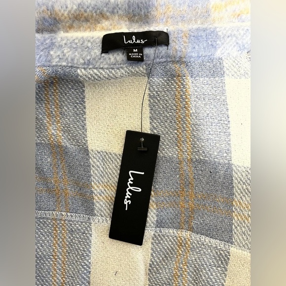 Lulus Warmest Winter Blue Multi Plaid Jacket Shacket Large NWT Size Medium - Picture 9 of 13